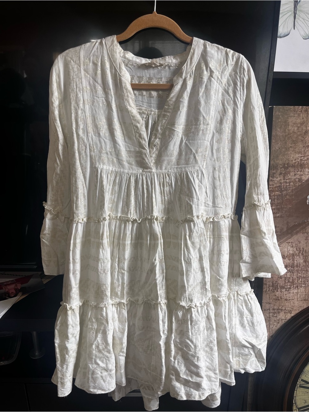 Elan White and Gold Embroidered dress